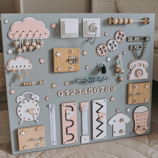 Liels aktivitāšu dēlis- Roza/pelēks- 60x70 cm